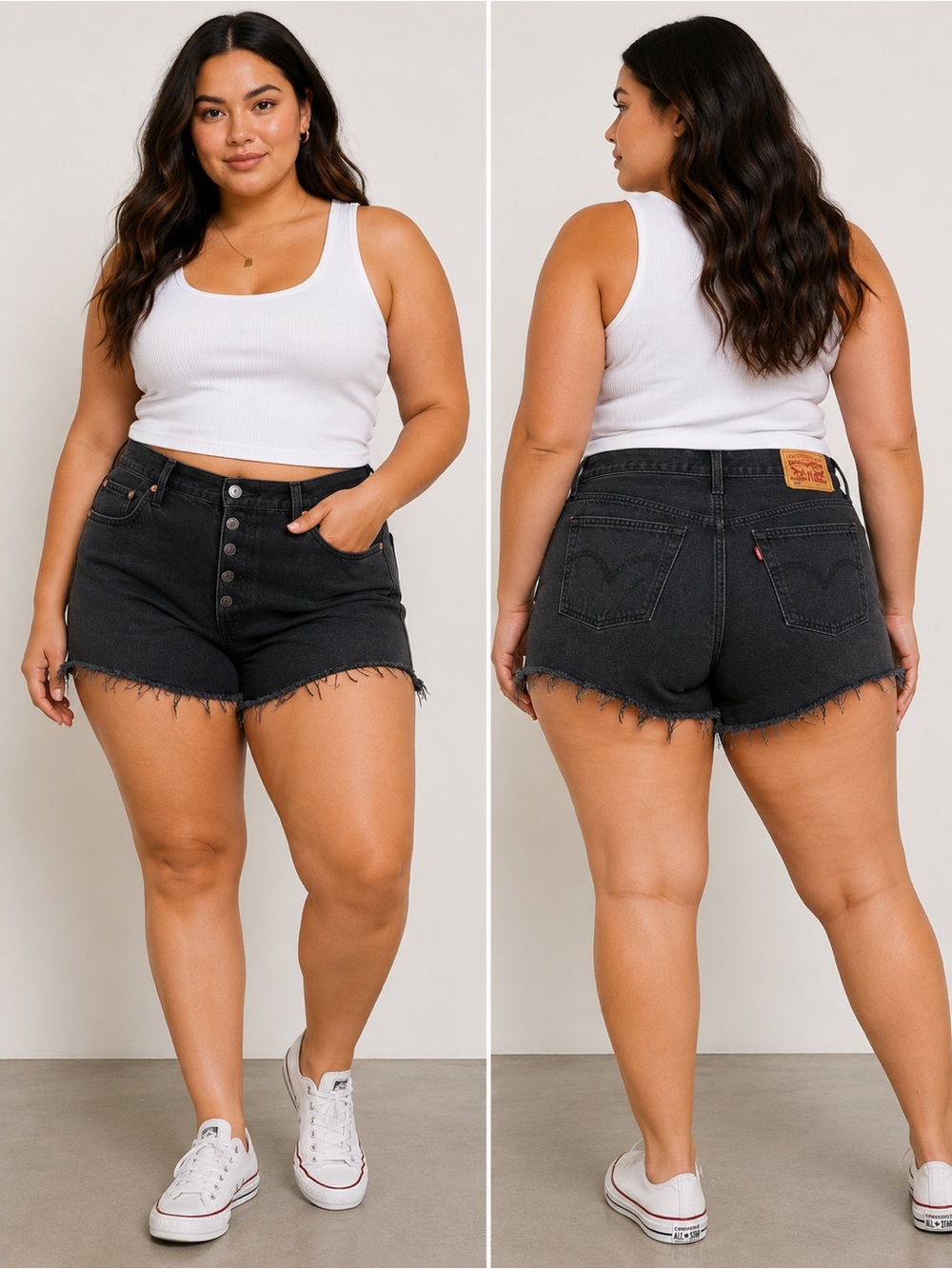Vintage Levi’s 501 Black Cut Off Denim Shorts High Rise Raw Hem Plus Size
